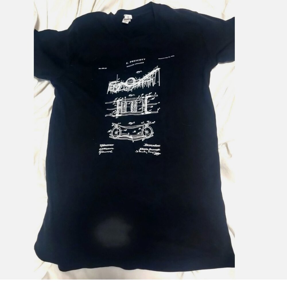 E Prescott Blueprint Patent Rollercoaster Roller Coaster T Shirt Mens XS